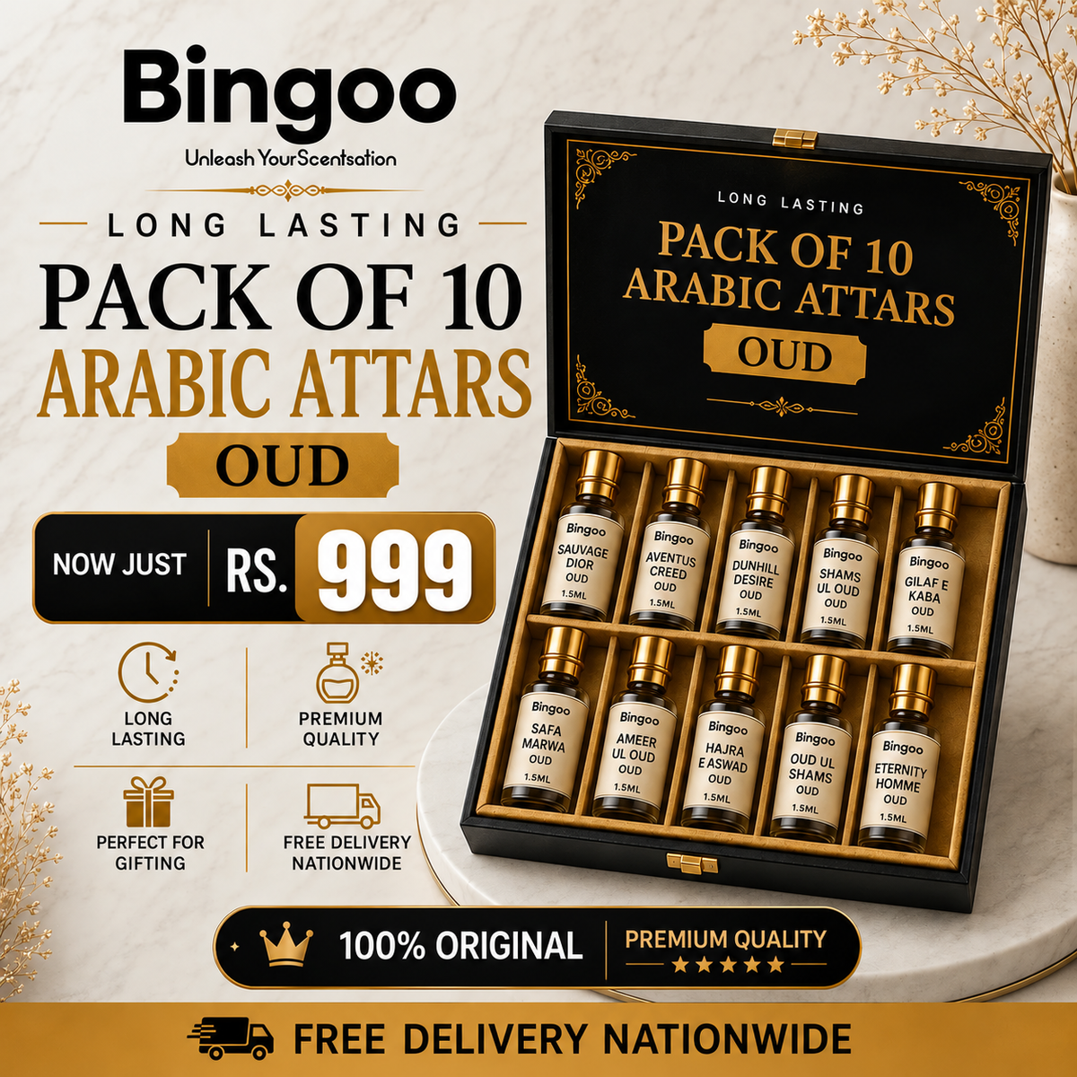 Bingoo 10 Premium Arabic Attars - Each 3ML - Free Deliver Nationwide Deal